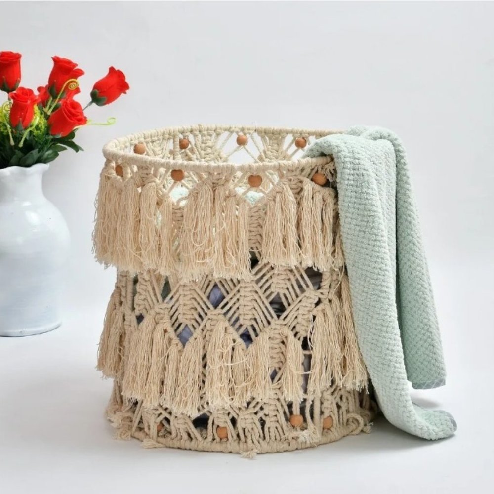 Macrame Wireframe Basket Round, 15x15 inches - Picture 1 of 4